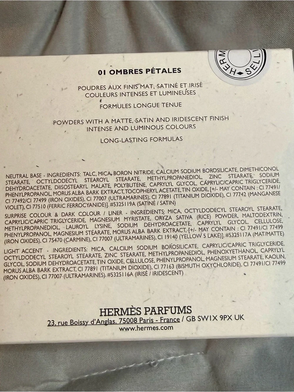 Hermès Ombres d’Hermès Eyeshadow Quartet 01 Ombres Pétales NEW SEALED
